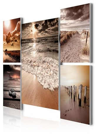 decomonkey Bilder Set Strand Meer 110x80 cm 5 Teilig Leinwandbilder Natur | Strukturleinwand, Holzkeilrahmen, Bild auf Leinwand, Wandbild, Kunstdruck, Wanddeko, Wohnzimmer, Wanddekoration, Landschaft