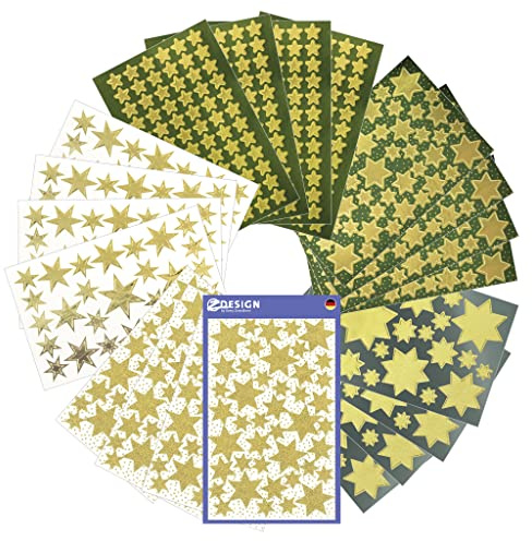 AVERY Zweckform Lot de 20 feuilles d'autocollants de Noël étoiles dorées (autocollants de Noël, paillettes, étoiles dorées, décoration de Noël, bricolage, cadeaux, cartes, sachets)