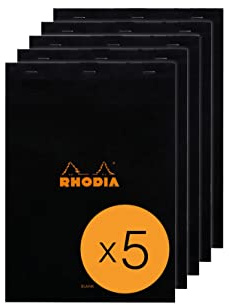 Rhodia 180009Cpack de 5 Bloc Agrafé N°18 Black A4 21 x 29,7 cm Uni 80 Feuil