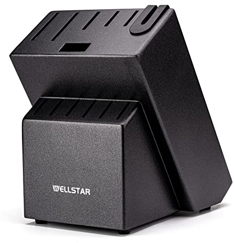 Messerblock ohne Messer, WELLSTAR Naturholz Küchenmesser Block ohne Messer–Hartholz Arbeitsplattenmesser Lagerung mit eingebautem Messerschärfer - Schwarz