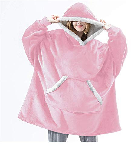 BANGHA äRmeldecke Weiche Plaiddecke Erwachsene Winter Plüsch Fleece Wearable Mit Kapuze Decke mit Ärmeln Warme Decke Hoodie Decke Mit äRmeln (Color : Pink, Size : ONE Size)