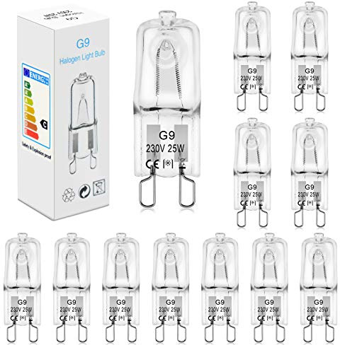 BROTOU 12:a Halogene G9-glödlampa, G9-lampa, 25 W, 230 V, 2800K, dimbar, LampeHalogene G9, genomskinlig kapsellampa för ljuskronor, landskap, vägglampor, skåpbelysning