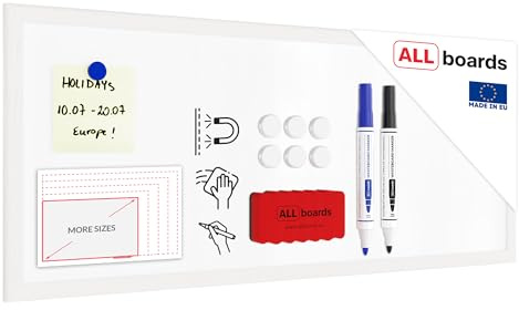 ALLboards Whiteboard Dry Erase Magnetic Surface Wooden White Frame 30x70 cm