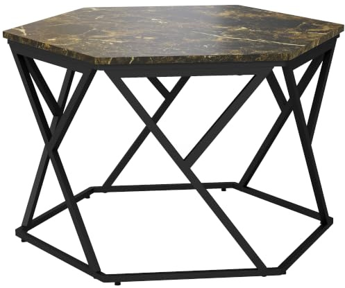 HOMCOM Tavolino da Salotto con Piano in Finto Marmo 81x70x51.2cm Nero | Moderno, Struttura in MDF e Acciaio