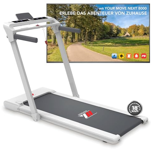 YM Next 8000 Elektrisches Laufband Klappbar, 18 km/h, XXL-Lauffläche 45 cm, italienische Marke, 2 Steuerungssysteme (Tasten oder gestensteuerung) Treadmill, Weiß