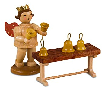 Rudolphs Schatzkiste Weihnachtsfiguren Engel mit Handglockenspiel Natur Höhe 6,5cm NEU Figuren Haus Baum Figur Kirche Erzgebirge Holz Seiffen Weihnachten Spielzeug Dekoration Tischdeko Kurrend