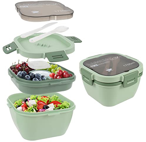 Comius Sharp 1700 ML Lunch Box Bento Box con Scomparti Divisor, Porta Pranzo Lunch Box con Posate 3 Scomparti Insalata e Snack Bento Box, per Scuola Lavoro Picnic