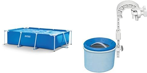 Intex Rectangular Frame Pool -Aufstellpool - 300 x 200 x 75 cm, Blau & Intex Oberflächenskimmer - Deluxe Oberflächenskimmer zur Wandmontage - Hängeskimmer, Grau