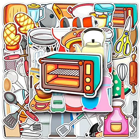 Veeteah Recipe Stickers, Kitchenware Cooking Tool Stickers | Kitchen Decals for Kids Girs Boys Gifts Laptop Restaurant Service Decal Stickers