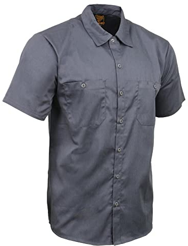 Milwaukee Leather MDM11668 Men’s Grey Button-Up Heavy-Duty Work Shirt - Classic Mechanic Shirt w/Pockets - Large
