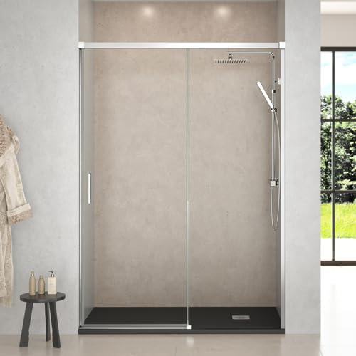 Mampara Ducha Frontal Corredera 1 Puerta Corredera 1 fijo | Cristal templado 6mm Antical Transparente | Altura 195cm | Perfilería Cromo Brillo | 100cm (Adaptable 95-99cm)