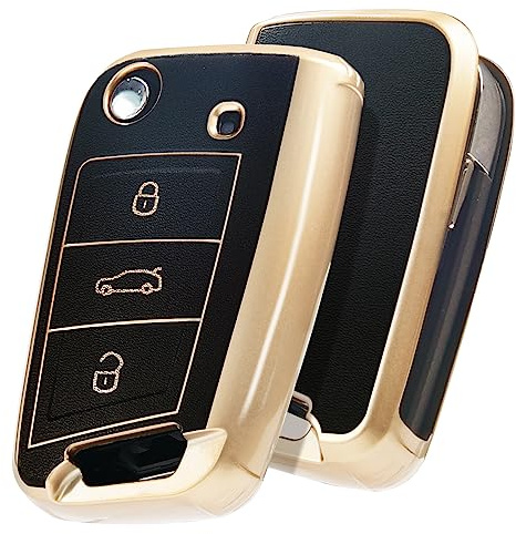 OATSBASF Autoschlüssel Hülle kompatibel mit VW Golf 7, Schlüsselbox Cover für VW Polo, Skoda, Tiguan, MK7 3-Tasten Schlüssel Hülle (JY-Schwarz)