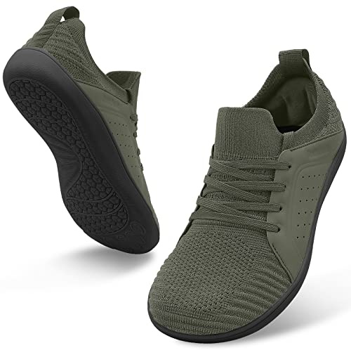 relxfeet Men's Cross-Trainer Minimalist Barefoot Shoes Wide Toe Zero Drop Sole Walking Shoes Lightweight Non Slip Trail Running Sneakers for Fitness Jogging Wrestling Hiking Lifting Army Green 8.5
