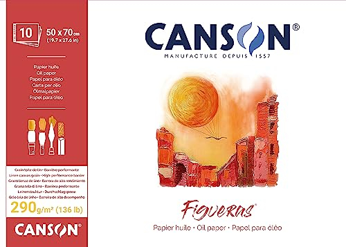 CANSON Figuren, Ölpapier, Körnung, Leinenoptik, 290 g/m², geklebte Seite, 50 x 70 cm, Weiß, 10 Blatt