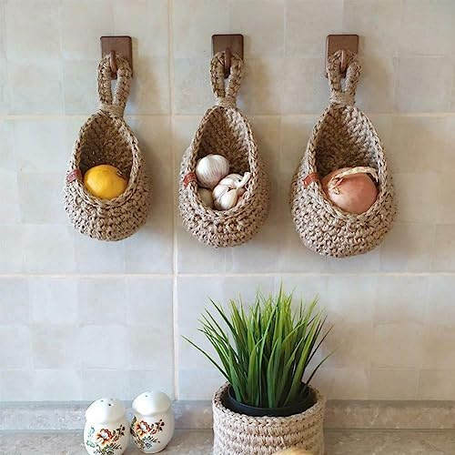 Cesta colgante de pared para verduras, frutas, yute, ecológica, cuerda de algodón
