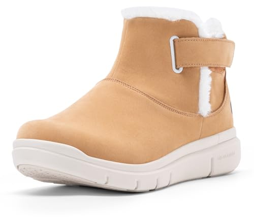 FitVille Women Extra Wide Winter Ankle Boots Ladies Water Resistant Fur Lined Warm Snow Boots Outdoor Non-Slip Thermal Booties Shoes, Chestnut, 6, Wide
