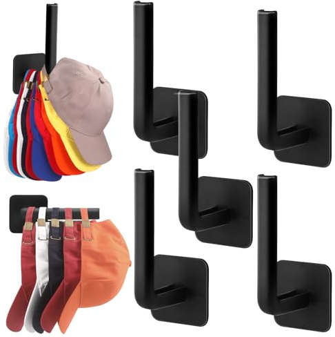 Letohoumia Kappenhalter Wand, Mützen Halterung selbstklebend, 5 Stück Cap Halterung Wand, Taschen Aufhänger Mehrzweck-Haken Organizer, platzsparend für Baseballkappen, Hüte, Tür & Schrank