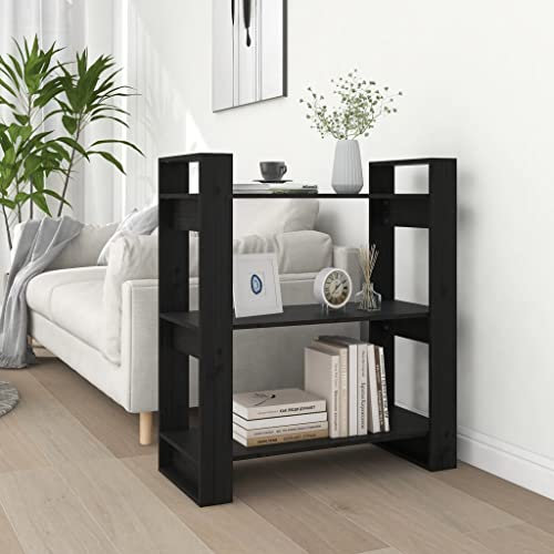 BUKSCYJS BüCherturm Freistehend,BüRo-BüCherregalebüCherregal/Raumteiler Schwarz 80x35x91 cm Massivholz Kiefergeeignet FüR Wohnzimmer, Schlafzimmer, Arbeitszimmer, Korridor