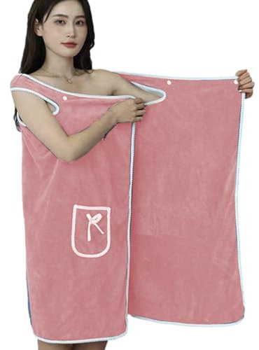 Asciugamano da bagno avvolgente in pile corallo da donna, accappatoio con tasca, per spiaggia, spa, sauna