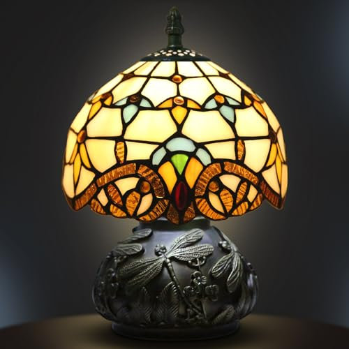 Ppbmocw Small Tiffany Lamp,Stained Glass Table Lamp for Living Room,Bedside,Reading,8 Inch Vintage Mini Mushroom Desk Light Included 3 Color Temperatures E27 Bulb (Beige Baroque)