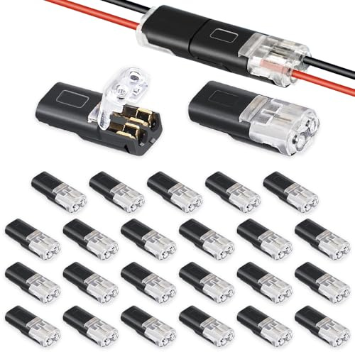 mizikuu 25 Pezzi Connettore Elettrico Rapidi, Connettori Per Auto a 2 Poli per Cavo da 18-22 AWG Pratici Connettori Rapidi Impermeabili Senza Spelatura per Audio, Video, Altoparlanti, Illuminazione