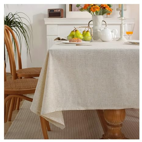 BCughia Tischdecke 90x140CM Beige, Tischdecken Waschbar Rechteckig Baumwolle Leinen Einfarbig Tischdecke für Küche,Esszimmer,Tischdekoration