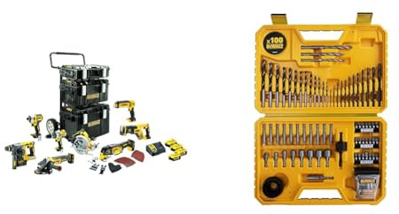 DEWALT Kit Premium 8 Outils XR 18V 5Ah Brushless - Perceuse Visseuse à Percussion, Visseuse à Chocs & Coffret de 100 Pièces de Perçage et Vissage Haute Performance - DT71563-QZ