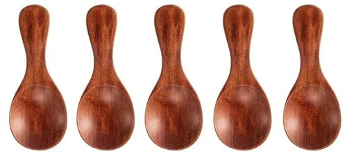 1-10 mini cucharas de madera para cocina, especias y condimentos, cucharillas de café y azúcar, cucharas de madera de mango corto para niños, vajilla para el hogar, 5 unidades, color marrón