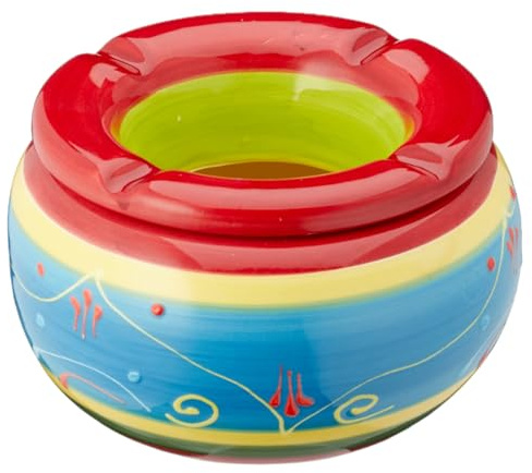 MIJOMA Posacenere a vento in dolomite, posacenere da tavolo in ceramica con coperchio, resistente alle intemperie, per interni ed esterni (blu colorato, Ø 13,5 cm)