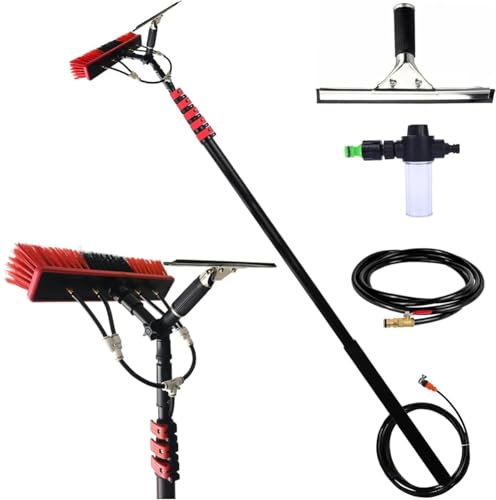 10.8M Extendable Window Cleaning Pole with Telescopic Brush Window Cleaner Equipment Washing Kit with Squeegee and Soap Dispenser 35CM Brush Head 7.2M Reach