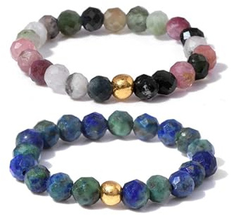 GoPaw Naturstein Ring Damen, 2 Stück Naturstein Perlen Rings, Verstellbarer Boho Ring Perle Stein Edelstein Perle Stapelbar Rings für Damen Mädchen