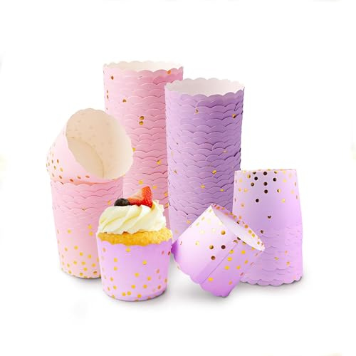 Cupcake Cases,100 PCS Muffin Cups Non Stick Muffin Liners Baking Paper Cups Pink and Purple Cupcake Cases for Wedding Party Birthday
