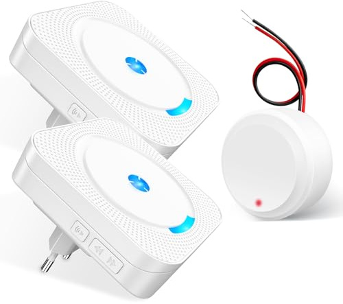 BESIMLIVE Funksignal Weiterleitung Funk Türklingel Erweiterung Set, Klingel Weiterleitung für Bestehende Klingel, 1 Funkkonverter Funkklingel 2 Empfänger (Einbausender 3-24V AC 5-32V DC)