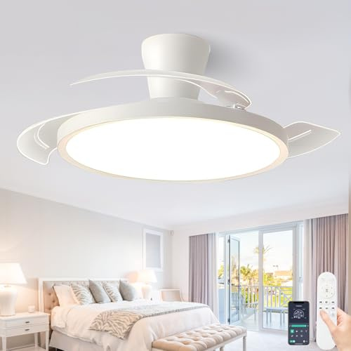 Fachae 121cm Silenzioso a Scomparsa per Camera da Letto e Telecomando | 6 Velocità,Reversibile,Tempistica,Intelligente Ventola Lampadario Lampadario Ventilatore da Soffitto Led Dimmerabile