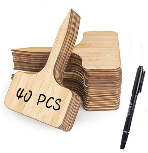 40 Holz-Pflanzenstecker Inklusive wetterfester Marker Frühlingsgarten Zubehö 10 cm × 0,3 cm Durchmesser UV-beständig für Kräuter/Gemüse/Gewächshäuser