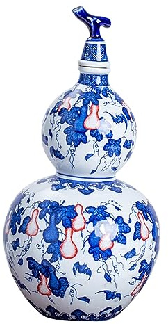 MUELODSIC Botella de Vino Multifuncional de Cerámica Azul y Blanca Diseño Calabaza Recipiente para Almacenamiento y Sellado Casa Capacidad Jin para Brandy Whisky y Vodka