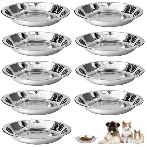 ZHLIMY 9 Stück Katzennapf Edelstahl Futternapf Katze Fressnapf Katze Katzenschüssel Katzenfressnapf Katzen Katzenfutter Napf Katzenfutternapf Katzennäpfe Katzen Napfset Katzenteller Flach 16 cm, 304