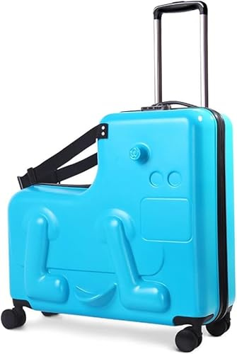 Children's Sit Ride Suitcase On Wheels Kids 20/24 Inch Slide Rolling Luggage Travel Wooden Horse Trolley Case Baby Travel Valise, A, 24 inches