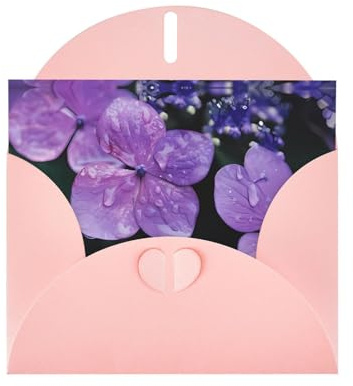 POEZJZW Carte de vœux vierge en papier nacré avec motif fleur d'hortensia - Avec enveloppe rose
