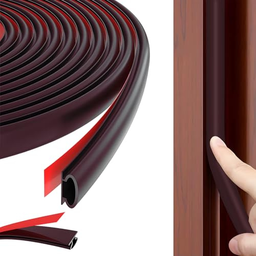 24M D-Shape Rubber Weather Stripping Door Seal Strip, Self Adhesive Soundproofing Front Door Insulation Seal Draft Excluder for 4-6mm Gap,Brown