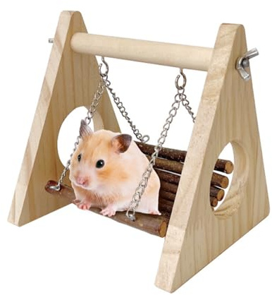 MiOYOOW Giocattolo per Criceti, Altalena in Legno per Piccoli Animali, Giocattoli Amaca con Fori Rotondi, per Criceti, Petauri dello Zucchero, Pappagalli, Uccelli