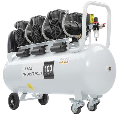 GEARHERO 100L Flüsterkompressor Ölfrei 10 Bar 6,5 PS 4,8 KW 230 V Leiser Druckluftkompressor mit Druckminderer, Digitaldisplay & Wasserabscheider, 630 L/Min, Wartungsfrei & Langlebig (100 L)