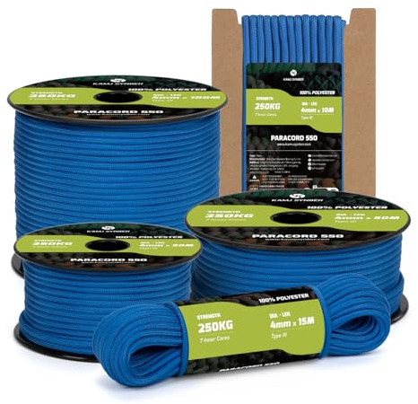 Kamu Synber Paracord 550 Typ III 4mm 10m 7 Trådar 100% Polyester Rep Idealisk för Armband, Camping, Utomhus, överlevnads | Stöd 250kg | Mörkblå