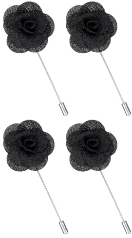 QUARKZMAN 4 Alfileres De Solapa De Rosa Para Hombres Alfileres De Solapa De Flor De Satén Broche De Seda De Camelia Para Accesorios De Traje De Boda Y Negocios Del Novio Negro