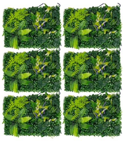 ZENGRICE Parete vegetale artificiale, 6 pannelli, siepe artificiale, pianta sintetica, 60 x 40 cm, decorazione vegetale da parete, giardino, balcone, terrazza soggiorno, fogliame impermeabile, 3D