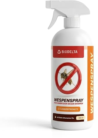 BIODELTA Wespenspray gegen Wespen & Wespennester – Wespen-Abwehr-Spray mit Sofortwirkung – Effektiver Wespenschutz für Balkon, Terrasse & Garten – Fleckenfrei & Geruchsneutral (500 ml)