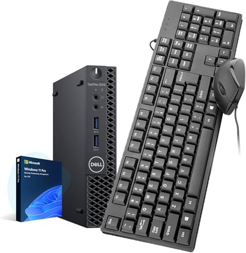 Dell OptiPlex 3070 Mini PC Ordinateur de Bureau, Intel Core i5-8500, 8 Go RAM, SSD 256 Go, Bluetooth, Clavier QWERTY, Souris, USB WiFi, Windows 11 Pro (reconditionné)
