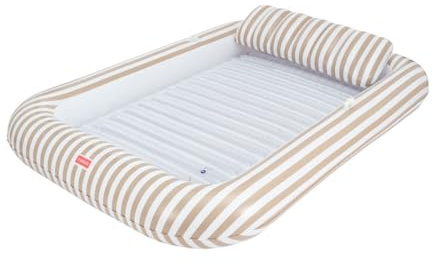 Flamingueo Luftmadrass pool – tanning pool med spinnare – mugghållare ingår – slitstark PVC – extra stor – avtagbar kudde – beige