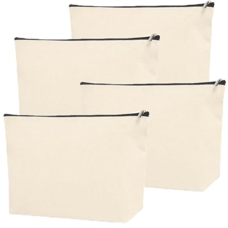 4 Stück Beutel zum bemalen DIY Blanko Stoffbeutel Stoffbeutel mit Reißverschluss für Makeup Tasche Reise Kulturbeutel Klein Federmäppchen.