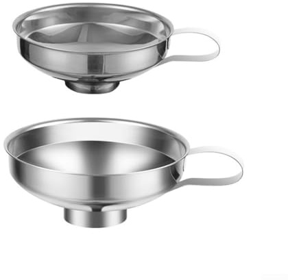 Set di imbuto a bocca larga in acciaio inox, 2 misure, strumento per trasferire bottiglie da cucina con comodo manico per versare facilmente (argento)